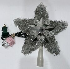 Vintage White Colored Light Star Silver Tinsel Star Christmas Tree Top Blinking picture