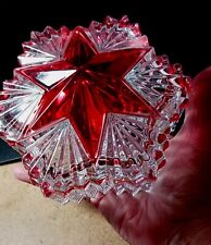 Vintage Star-shaped Lead Crystal Clear & Red Glass Trinket Box 5 Inches Across picture