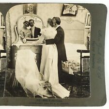 Newlywed Couple Reflecting Stereoview c1900 Vanity Mirror Bride Groom Card A1957 picture