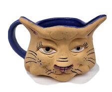 Vintage MSR Imports TerraCotta Pottery Clay Animated Cat Face Head Mug Cup  picture