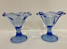 Italian Dessert Ice Cream Glasses Pedestal Bowls Blue Set Of 2 picture