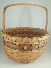 Vintage Handmade Woven Round Basket W/Handle. Signed JM. Easter/Spring/Storage picture