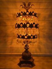 Beautiful Vintage Triple Crystal Prism Table Lamp Cast Base - Made in Spain. picture