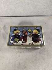 Vintage Small Glass Angel Trinket Music Box Stained Glass Look With 3 Angels picture
