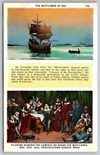 The Mayflower at Sea. Vintage Massachusetts  Postcard picture