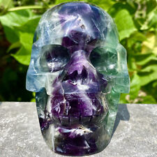 3.7LB Natural Colourful Fluorite Hand Carved Crystal Skull Meditation picture