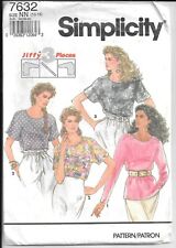 SIMPLICITY 7632 Vintage Sewing Pattern Misses' Pullover Top, Size NN (10-16) picture