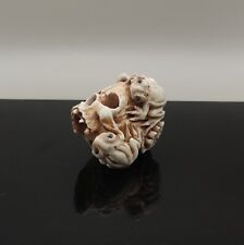 Netsuke Frog on Skull Contemporary Signed by Artist Antique Japanese Style picture