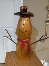 HandCarved In USA Snowman Wood Decoration  Wood Art Holidays 28X25 🔥 picture