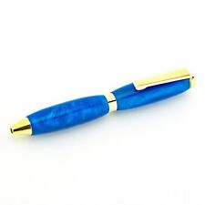 Handcrafted Miniature Ballpoint Twist Pen 24K Gold Plated Pearlescent Blue Body picture