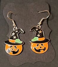 New Halloween Black Witch Hat Pumpkin Jack-o-lanter Pierced Earrings Set 2