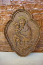 OLD VINTAGE Anthony of Padua with child WOOD CARVED ICON picture