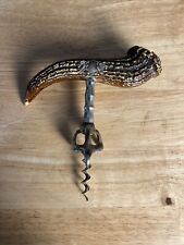Antique Vintage Stag Horn Cork Screw w Sterling Repousse Medallion picture