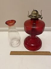 Vintage Cranberry Red Eagle Kerosene Oil Hurricane Lamp With Burner & Chimney picture