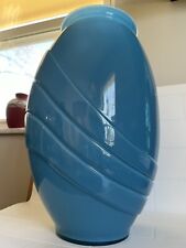 Extra large 80s deco turquoise glass vase with subtle drape accent picture