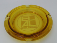 VINTAGE EXTREMELY RARE 1960 ELAL EL AL ISRAEL AIRLINE AMBER GLASS LARGE ASHTRAY picture