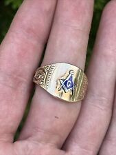 Vintage Masonic Ring Mens 10k Gold Filled & Sterling Silver Size 11.5 picture