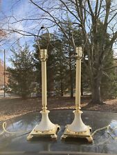 Pair 24” Lenox Bone China and Brass candlestick Style Lamps EXC picture