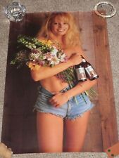2 ~ 1991 Vintage Strohs Light Beer Poster Topless Blond Girl flowers Daisy Dukes picture