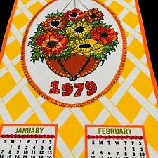Vintage 1979 Felt Wall Calendar Sequin Kitschy Flower Basket Poppy 70s Retro picture