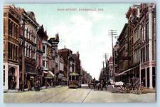 Evansville Indiana IN Postcard Main Street Business Section c1910s Antique Horse picture