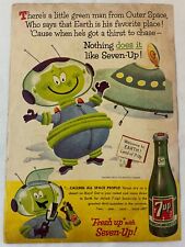 1957 7-Up cartoon ad page ~ LITTLE GREEN MAN AND FLYING SAUCER picture