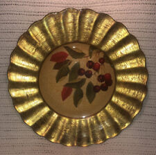 Lesley Roy Designs Signed Large Glass Plate Charger Fruit Orchard Cherries 14