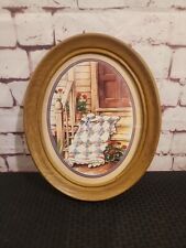 Vintage Home Interiors Oval Plastic Wood Like Frame - Country Porch/Quilt/Hat picture