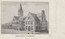 VINTAGE POSTCARD UNION DEPOT CHEYENNE WYOMING 1907 MINT CONDITION ANTIQUE CARD picture