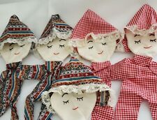Vintage Handmade Dolls Cloth Fabric Lace Trim Bonnets Floral Red Gingham Print picture
