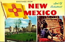 Greetings New Mexico Dual View Flag Pueblo Indians Old Car VTG Postcard UNP picture