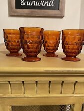 4 Vtg Indiana Glass Amber Whitehall Cubist Footed Drinking Glass 4 1/4