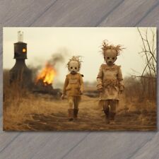 POSTCARD Bad Kids Fire Weird Creepy Vibe Wild Masks Cult Strange Unusual House picture