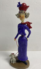 Red Hat Lady Walking Small White Dog, Sandy Gervais figure 8” X 3” picture