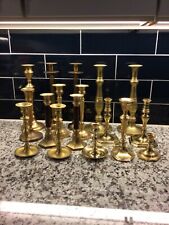 17 VINTAGE BRASS CANDLESTICK LOT MIX BALDWIN, MIDCENTURY, UNBRANDED DECOR PARTY picture