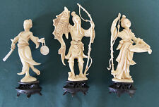 3 Japanese Figurines Made in Italy Fisherman & Woman Samurai Vintage White Resin picture