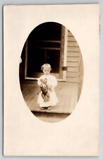 RPPC Cute Little Child And Antique Teddy Bear Steiff On Porch c1907 Postcard A49 picture