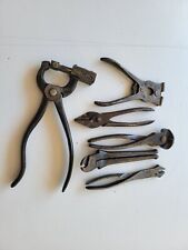 Lot of 6 specialty vintage pliers, snippers, terminal, button fasteners, unusual picture