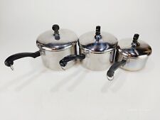 Vintage FarberWare Lot Set Stainless Steel Cookware Pots 2.5 qt 2 qt 1 qt picture