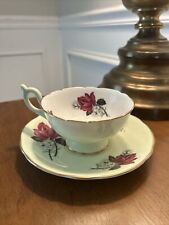Vtg EB Foley England Teacup and Saucer - Pink Roses Mint Gold #4919 MINT picture