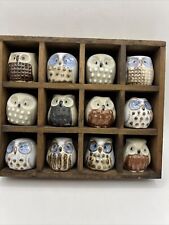 Vintage Owl Figurines Hand Painted Mini Ceramic Owls Set of 12 1.5