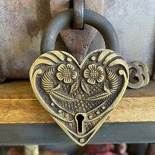 Victorian Ornate Heart Shaped Brass Lock With Antique Vintage Finish Steampunk picture