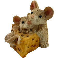 2 Mice in Block of Cheese 1 Inch Vintage Cermic Figurine picture