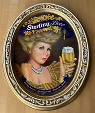 Vintage 1976 STERLING BEER Embosograph Oval Sign Blonde Blue Eyed Pretty Woman picture
