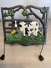 RARE VINTAGE Cast Iron Dinner Bell With Cow Calf - HEAVY Recipe Book Holder picture