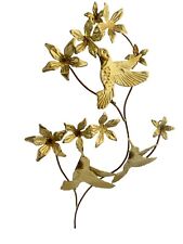 Vintage Homco Metal Art Wall Decor Hummingbirds Flowers Branches Brass Copper picture