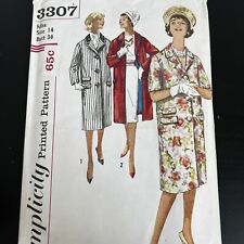 Vintage 1960s Simplicity 3307 Mod Notched Collar Coat Sewing Pattern 14 XS CUT picture