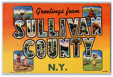 c1950's Beach Golf Greetings from Sullivan County NY Large Letters Postcard picture