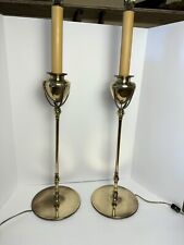 Vintage Tiffany Style Large Chapman Brass Candlestick Table Lamps Arts & Crafts picture