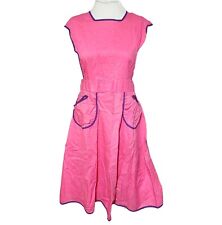 Vintage 1960s Apron Dress Pink Purple Full Length Tie Back Adjustable Retro  picture